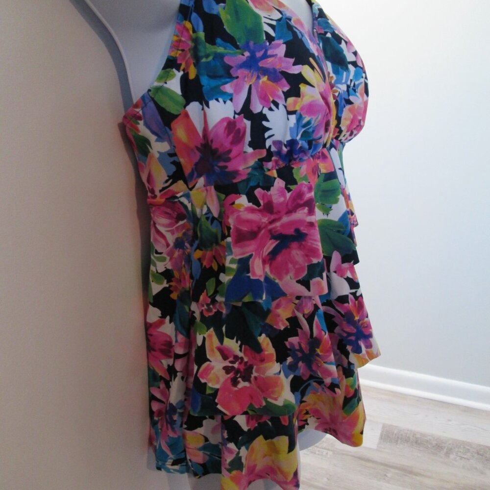 Swim Solutions Garden Swan Triple-Tiered Tankini NWT Sz 12 - Picture 6 of 11